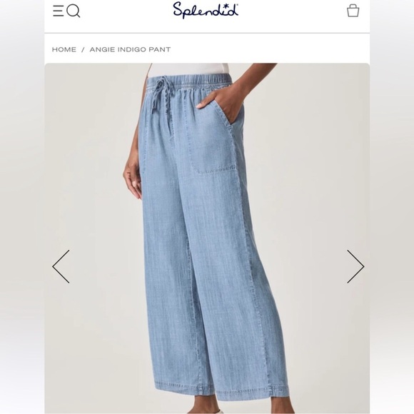 $168 Splendid Angie Indigo Pant Sz L cropped wide leg super soft & lightweight - Picture 1 of 14